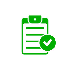 Checklist approved green icon. Positive mark symbol. Vector isolated illustration