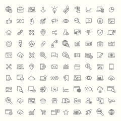 seo, developement, website optimization black line 100 icons set