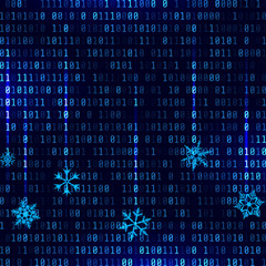 Wall Mural - Vector matrix style binary background with falling snowflakes