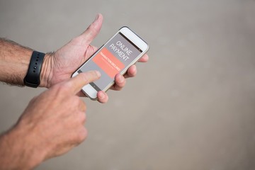 Poster - Composite image of online payment text on gray mobile display