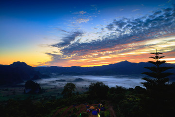 Wall Mural - Phu Lanka The landscape of misty mountains and at sunrise, Phayao northen Thailand