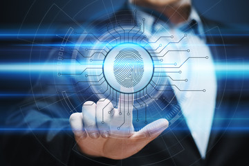 Wall Mural - fingerprint scan provides security access with biometrics identification. business technology safety