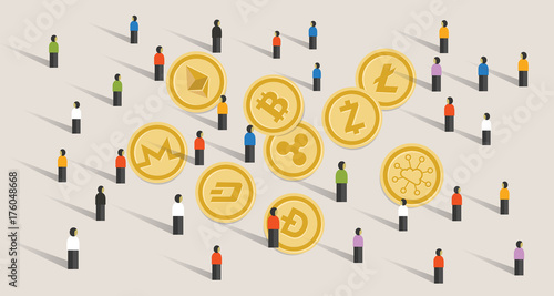 Crowd People Hype Together Crypto Currency Coin Set Bitcoin Digital Crowd People Hype Together Crypto Currency Coin Set Bitcoin Digital Virtual Money Exchange Finance