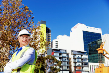 Engineer builder at construction site