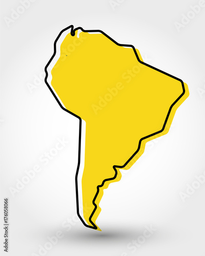 Fotomural yellow outline map of South America