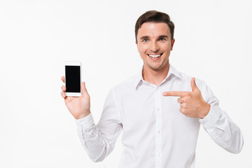 Sticker - Portrait of a man in a white shirt pointing finger