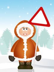 Poster - eskimo with road signal danger snow