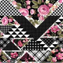 Seamless Floral Pattern With Roses And Geometric Elements 