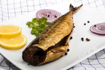 Wall Mural - smoked mackerel with parsley, onion and lemon