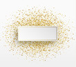 Golden bright sparkles background. Paper white bubble for text.