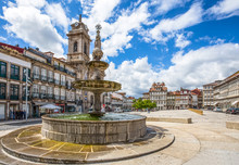 GUIMARAES, PORTUGAL - JUNE 16, 2016: Toural Square (Largo Do Toural), In The City Center Of Guimaraes, Portugal.