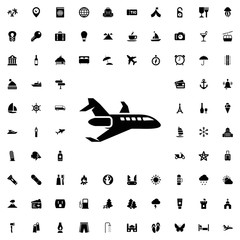 Poster - Plane icon. set of filled tourism icons.