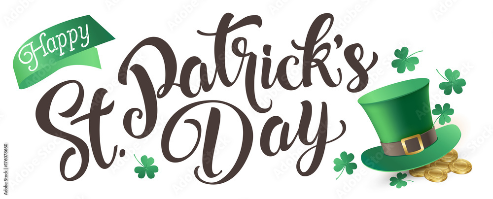 Happy St. Patrick's Day isolated on a white background. Vector banner. - obrazy, fototapety, plakaty 