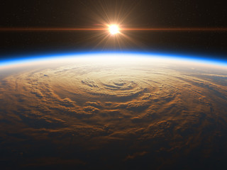 Wall Mural - beautiful and realistic sunrise over the earth