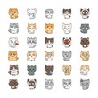 Cute cartoon cats and dogs with different emotions. Sticker collection.