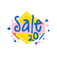 Poster - Sale 20 percent off colorful logo, special offer label, banner, advertising badge or sticker tag hand drawn vector Illustration