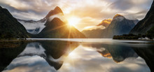 Beautiful Sunrise In Milford Sound, New Zealand