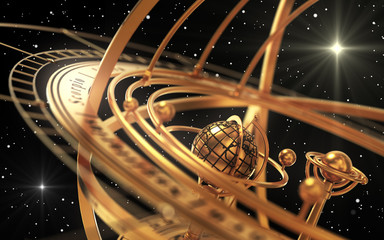 Wall Mural - armillary sphere and stars on black background