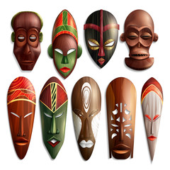 Poster - Realistic African Masks Set