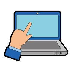 Poster - laptop computer with hand user touching