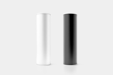 blank black and white cardboard cylinder box mockup with plastic lid, 3d rendering. clear cyllindric