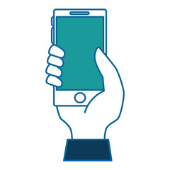 hand user with smartphone device isolated icon