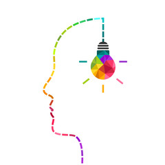 creative mind and innovation concept with colorful light bulb and dotted line