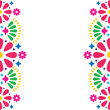 Mexican folk vector wedding or party invitation, greeting card, colorful frame design with flowers and abstract shapes