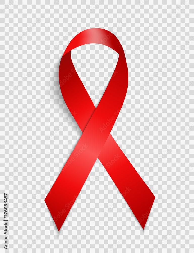 December 1 World AIDS Day Background. Red Ribbon Sign Isolated on Transparent Background. Vector Illustration - obrazy, fototapety, plakaty 
