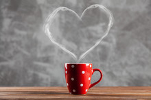 Cup Of Coffee With A Heart Shaped Steam