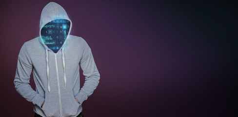 Wall Mural - Composite image of robber in gray hoodie with hands in pockets