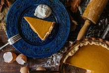 Pumpkin Pie And Slice From Above