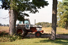 An Old Tractor Parked Under A Tree