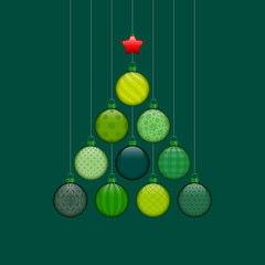 Sticker - Christmas Tree Hanging Balls Pattern Green/Dark Green