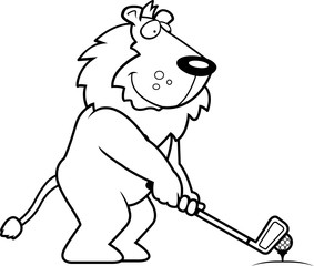 Sticker - Cartoon Lion Golfing