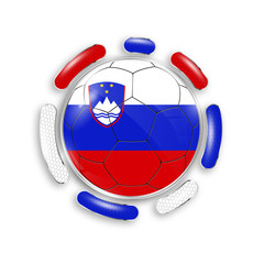 Poster - Soccer ball with the national flag of Slovenia. Modern emblem of soccer team. Realistic vector illustration.