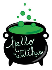 Wall Mural - Hello Witches Happy Halloween Cauldron