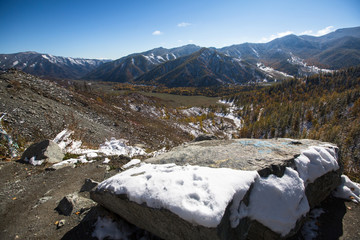 Sticker - a pass in the mountains of the altai republic, russia.