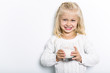 © Louis-Paul Photo - Cute girl 4-5 year old posing in studio with milk
