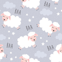 Seamless Sweet Dreams Sheep Animal Pattern Vector Illustration
