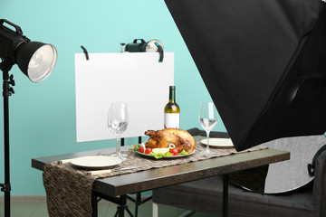 Wall Mural - Photo studio with professional lighting equipment for shooting food