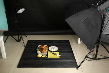 Wall Mural - Photo studio with professional lighting equipment for shooting food