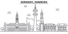 Germany, Hamburg Architecture Line Skyline Illustration. Linear Vector Cityscape With Famous Landmarks, City Sights, Design Icons. Editable Strokes