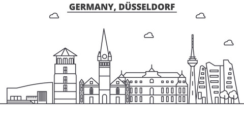 Wall Mural - Germany, Dusseldorf architecture line skyline illustration. Linear vector cityscape with famous landmarks, city sights, design icons. Landscape wtih editable strokes