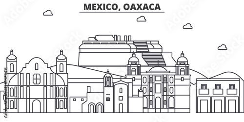 Cuadros en Lienzo Mexico, Oaxaca architecture line skyline illustration