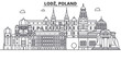 Poland, Lodz architecture line skyline illustration. Linear vector cityscape with famous landmarks, city sights, design icons. Editable strokes