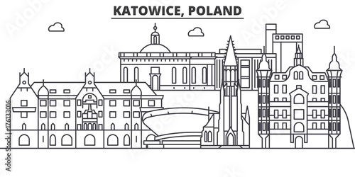 Dekoracja na wymiar  polska-katowice-architektura-linii-skyline-ilustracja-liniowy-wektor-grod-ze-slynnymi