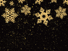 Christmas Background With Shining Gold Snowflakes. Vector