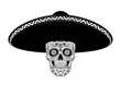 Stencil Sugar skull in sombrero black and white