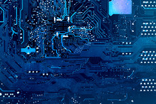 Dark Background Of The Silhouette Of The Computer Motherboard For The Design Of The Company's IT Site. Circuit Board. Electronic Computer Hardware Technology. Motherboard Digital Chip.